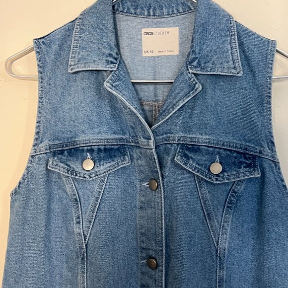 Asos Denim Vest Dress Sleeveless Button Front Jeans Dress UK 10 US 6 - Picture 5 of 5